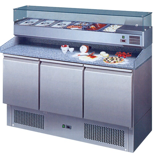 Stôl pizza, 3 x dvere, s chl. vitrínkou 6xGN1/4