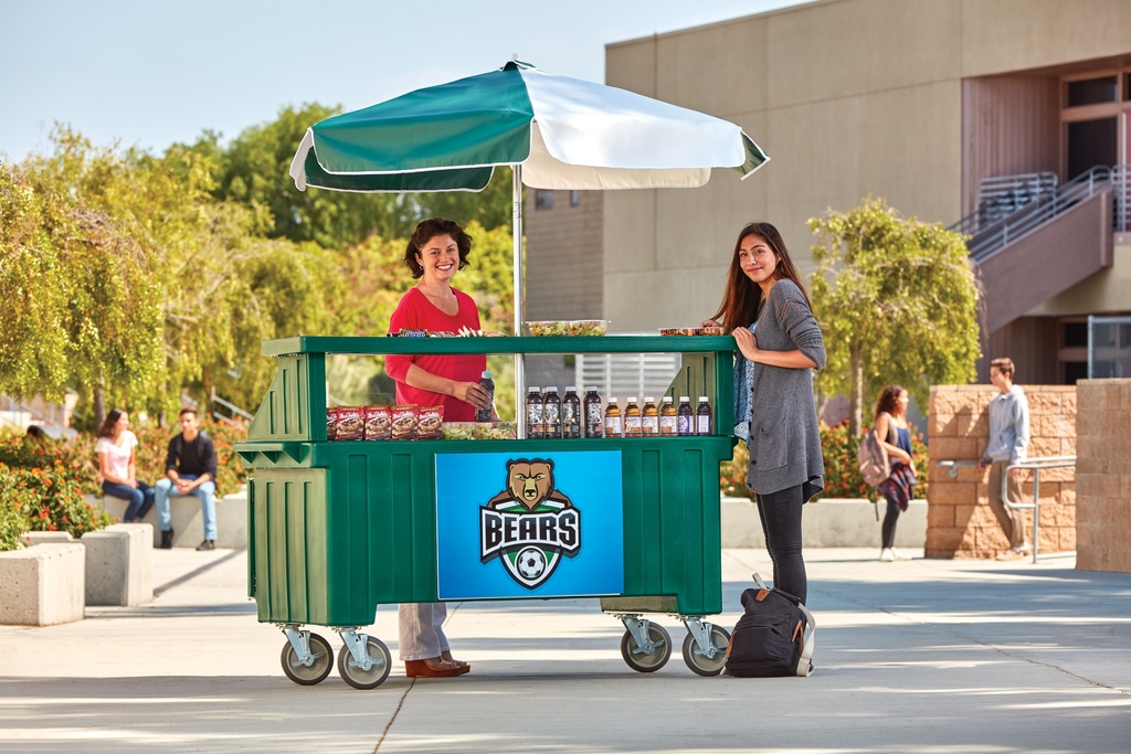 Mobilný stánok 1 x GN1/1+ pracovná plocha s policou a slnečníkom