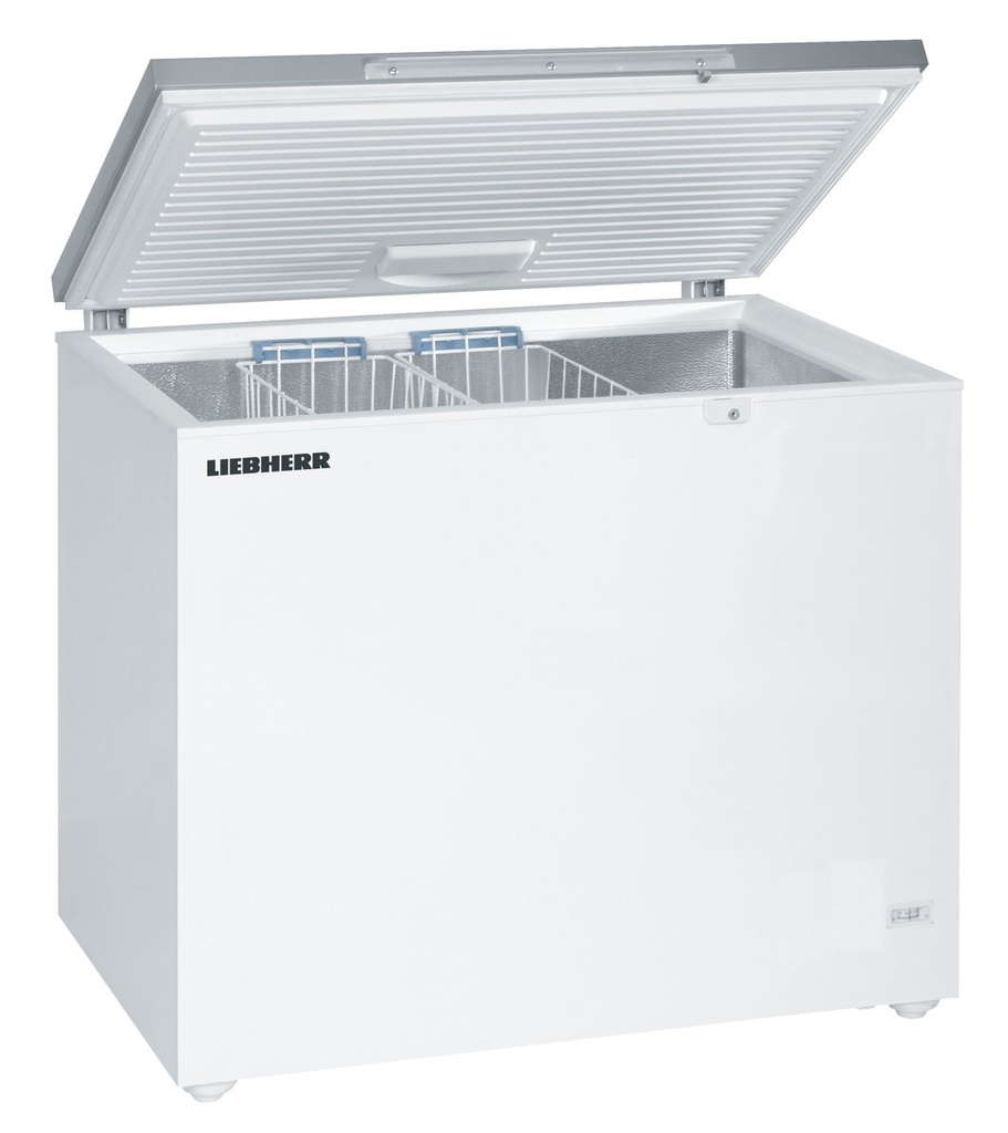 Truhlicová mraznička so statickým chladením, 266 l, biela, nerezový zdvíhací kryt