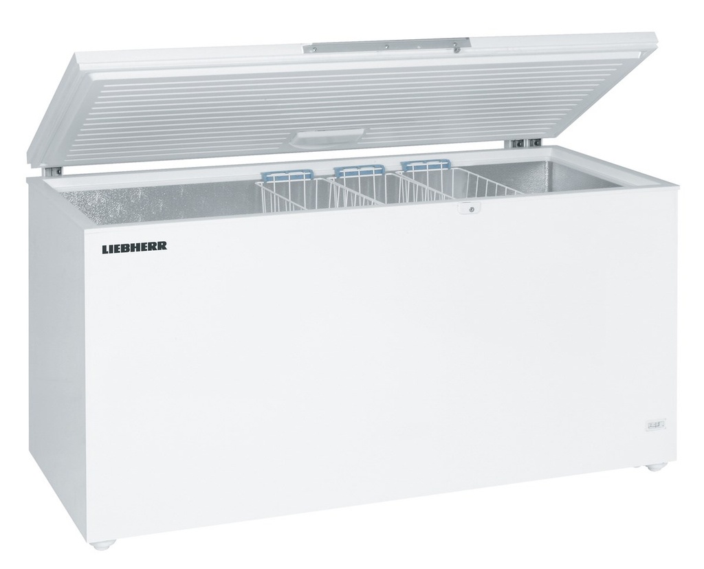 Truhlicová mraznička so statickým chladením, 542 l, biela, zdvíhací oceľový kryt