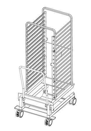 Stojanový vozík typ 20-2/1, 17 zásuvných roštov, rozteč 74 mm