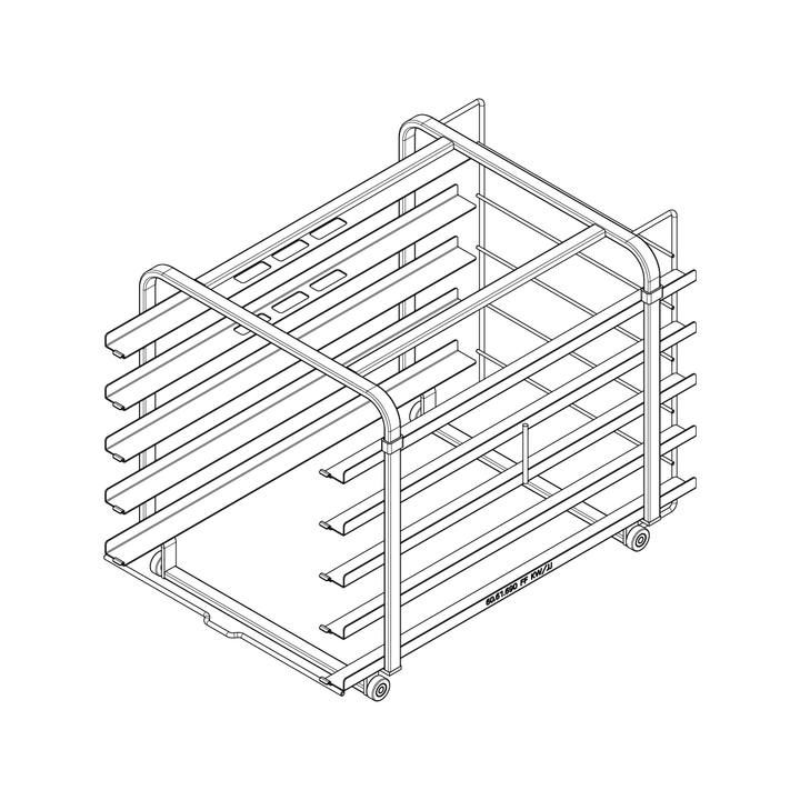 Stojanový vozík typ 6-1/1, 400x600 mm, 5 zásuvných roštov, rozteč 77 mm, pekárska norma