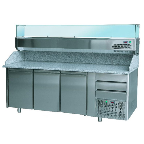 Stôl pizza, 3 x dvere, 3 x zásuvka, s chladiacou vitrínou