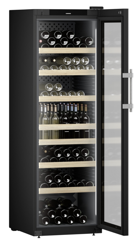 Vinotéka, 1 zóna, 443 l, čierna, presklené dvere, smart