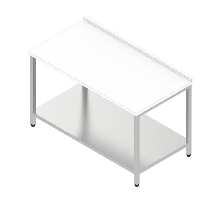 Pracovný stôl s plastovou pracovnou doskou, s policou