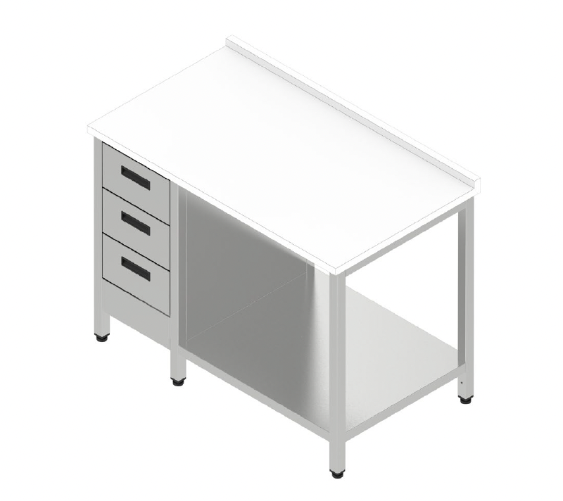 Pracovný stôl s plastovou doskou a so zásuvkovým blokom