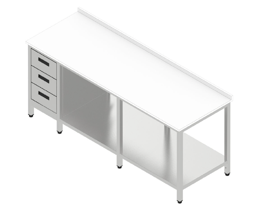 Pracovný stôl veľký s plastovou doskou a zásuvkovým blokom