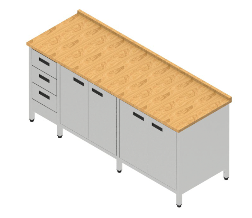Pracovná skriňa veľká s dverami, zásuvkami a bukovou doskou
