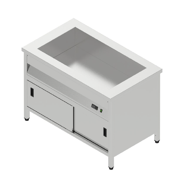 Výdajný ohrevný pult so zváranou vaňou a posuvnými dverami