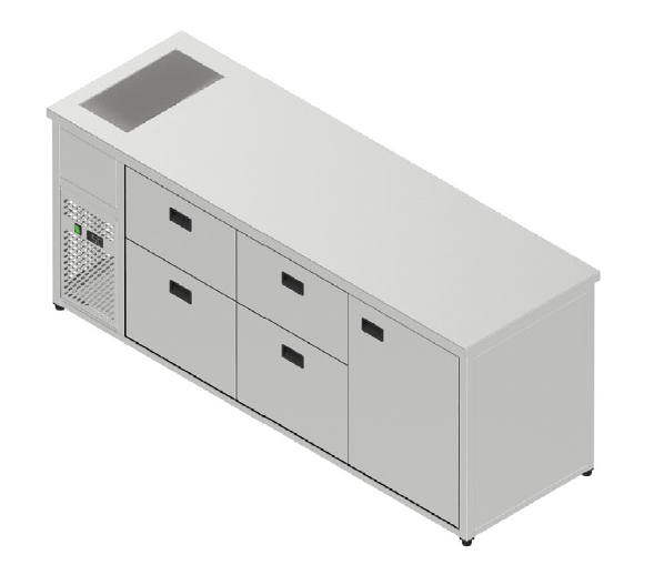 Chladiaci stôl nápojový s chladiacou vaňou - 4 zásuvky, 1 dvere