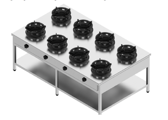 Plynový sporák priestorový- 8 horákov - 8x13 kW, V 850 mm