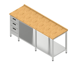 Pracovný stôl veľký so zásuvkami a 2 policami a bukovou policou