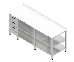 Pracovný stôl veľký s plastovou doskou, 3 zásuvkami a 2 policami