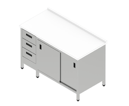 Pracovná skriňa s posuvnými dverami, zásuvkami a plastovou doskou