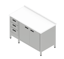 Pracovná skriňa s krídlovými dverami, zásuvkami a plastovou doskou